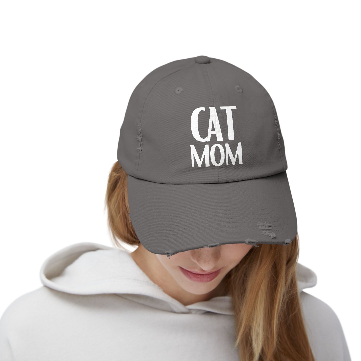"Cat Mom" Distressed Cap